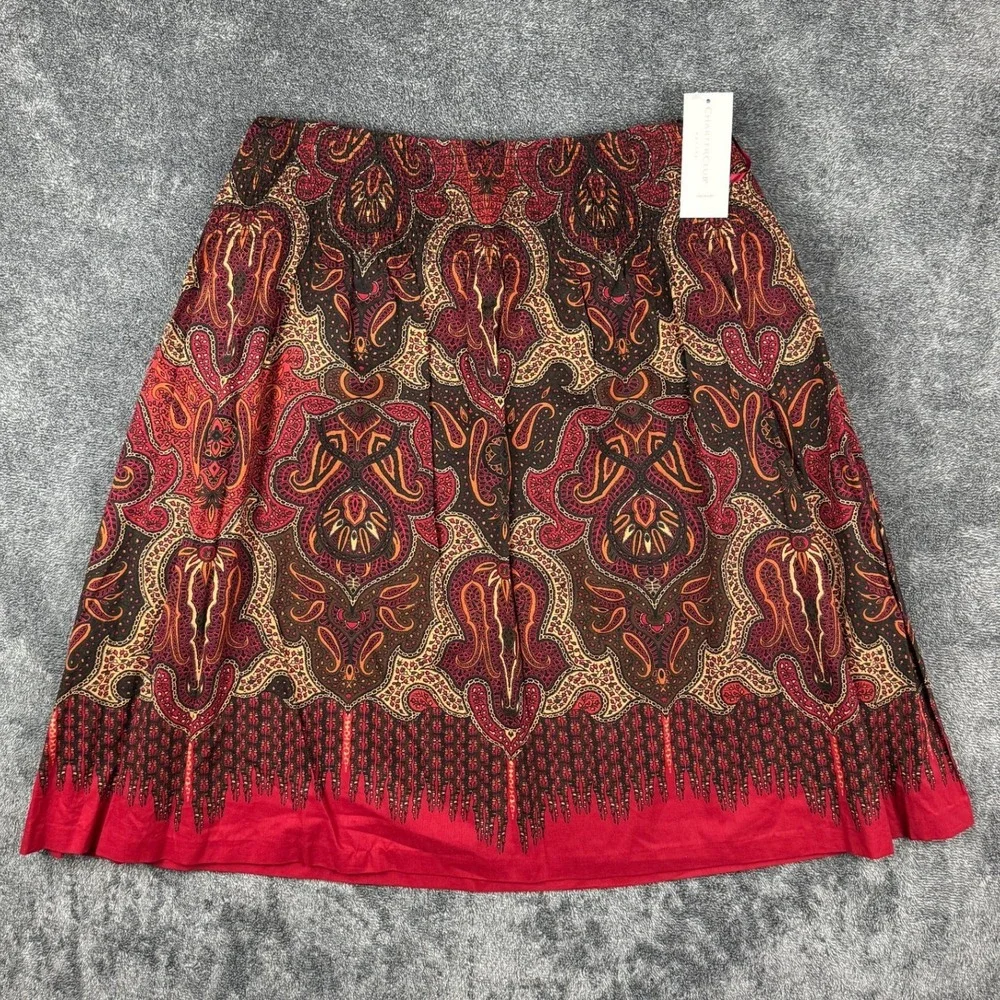 Charter Club Petite Paisley A-Line Skirt Red‎ 6P Morocco II Cotton Smocked